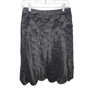Black Silk Scallop Scale Knee Length Skirt Women's 6  A line Mermaid Goth Chic